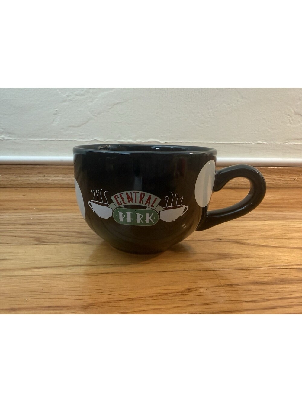 Friends Central Perk Oversized Coffee Mug 24 oz Black White Polka Dot Ceramic